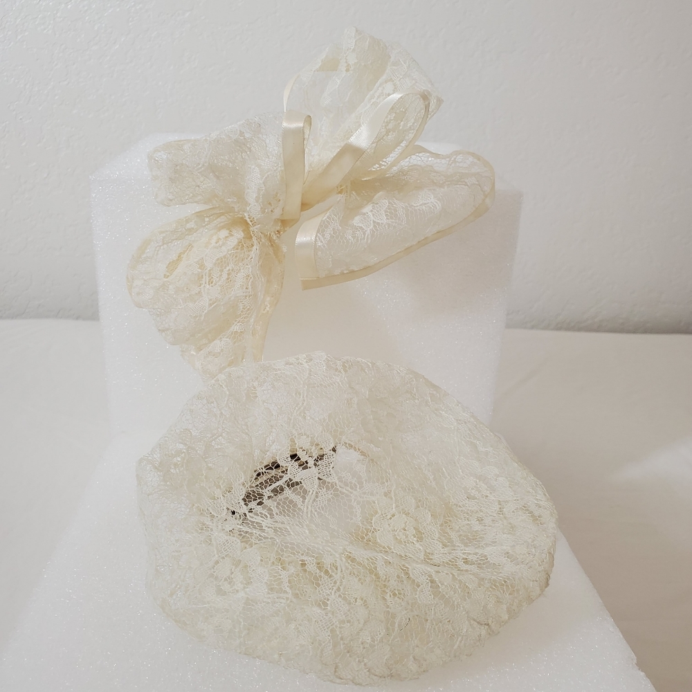 Ivory Laced Bow Hair Barrette /Bun Cover/ Hair Net